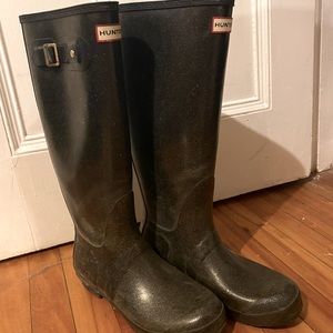 Hunter Brand Tall Rain Boots - Gold Speckles - Size 9